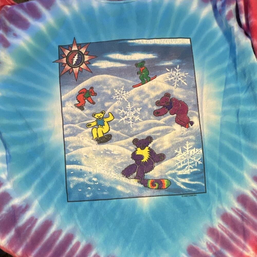 Grateful Dead Tie Dye Dancing Bears Snowboarding Long Sleeve Shirt Size M
